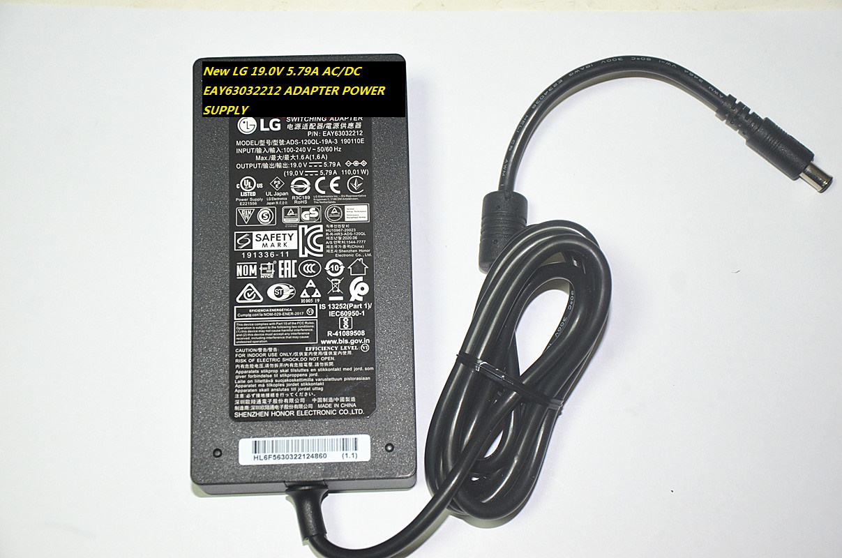 New LG ADS-120QL-19A-3 190110E 19.0V 5.79A AC/DC EAY63032212 ADAPTER POWER SUPPLY